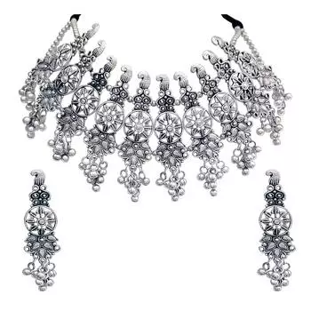 Модное серебряное окисленное колье, женское ожерелье, комплект ожерелья для девочек free size