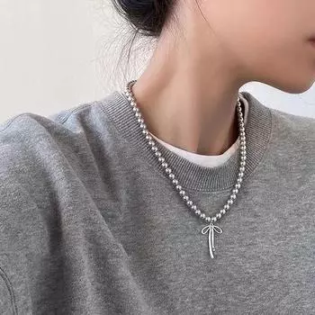 Модное серое ожерелье с подвеской в виде банта из искусственного жемчуга для женщин, простая ручная работа, в форме банта, модные ювелирные аксессуары A1