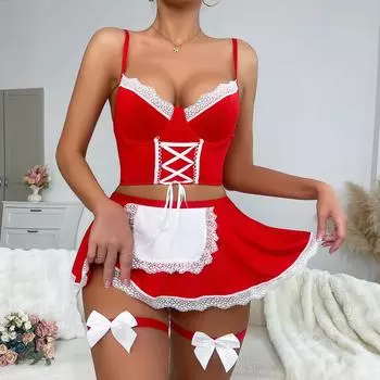 Модное сексуальное нижнее белье, сексуальная униформа горничной, соблазнительная косплей-униформа, бесплатная комплект из четырех предметов S