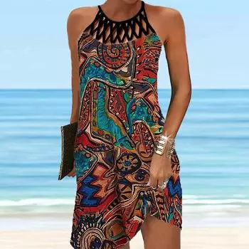 Модное сексуальное платье без рукавов, мягкое повседневное платье с 3D красочным комбинированным узором и принтом, платье на бретельках без рукавов, летнее платье на подтяжках XS красный