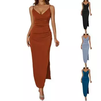 Модное сексуальное платье с разрезом и открытой спиной L чёрный