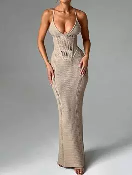 Модное сексуальное трикотажное цельное платье без рукавов, женское открытое элегантное тонкое платье с открытой спиной, женское шикарное однотонное платье с ремешками, одежда для пляжной вечеринки S белый