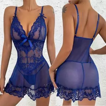 МОДНОЕ сексуальное женское нижнее белье, прозрачное кружевное порно, сексуальная одежда Babydoll, кружевное плюшевое платье, эротическое нижнее белье, ночная рубашка, одежда для сна S