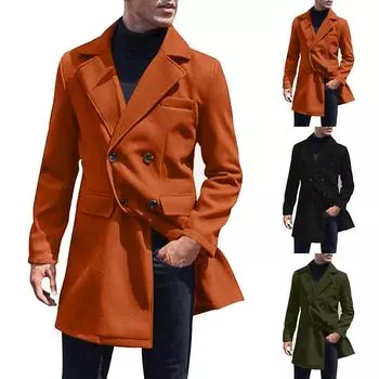 Модное шерстяное пальто на подкладке, средняя и длинная теплая куртка XXL