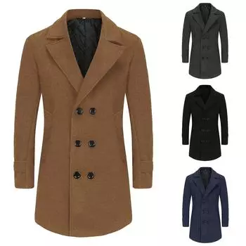 Модное шерстяное пальто на подкладке, средняя и длинная теплая куртка L чёрный