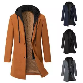 Модное шерстяное пальто с капюшоном, теплая куртка средней и длинной длины L
