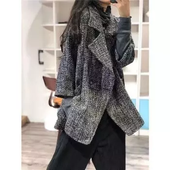 Модное шерстяное пальто в гонконгском стиле для осени и зимы, свободного кроя с воротником-стойкой, трикотажное пальто L