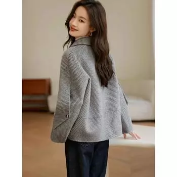 МОДНОЕ шерстяное пальто зима 2024 новое простое модное пальто свободное двубортное пальто женская Одежда S серый