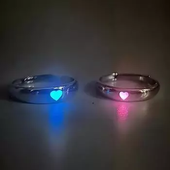 Модное синее светящееся кольцо с сердечком для женщин и мужчин, флуоресцентное кольцо, светится в темноте, регулируемая пара колец на палец, ювелирные изделия, подарки розовый