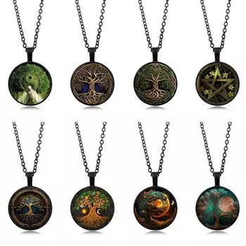 Модное скандинавское ожерелье «Древо жизни викингов» для мужчин, ювелирные изделия, 25 мм, круглое фото, стеклянный кабошон, модный хрустальный амулет, ювелирные изделия