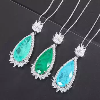 Модное сокровище, винтажные ювелирные изделия, изумрудное ожерелье, подвеска «Параиба» с каплями воды и бриллиантами изумрудный