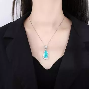 Модное сокровище, винтажные ювелирные изделия, изумрудное ожерелье, подвеска «Параиба» с каплями воды и бриллиантами изумрудный