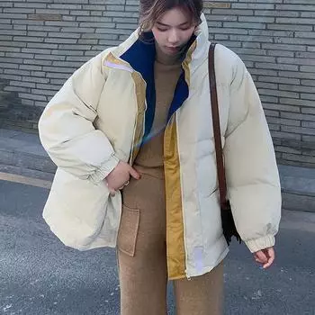 Модное стеганое цветное пуховое пальто, свободное повседневное пальто большого размера с толстой хлопковой подкладкой для пекарни XL белый