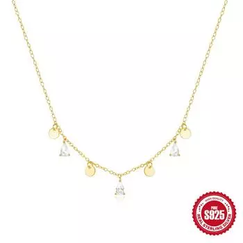 Модное стерлинговое серебро S925 с каплями воды и бриллиантами, круглая карточка, сложенная ежедневно с женским ожерельем на ключицу 925 silver золотой