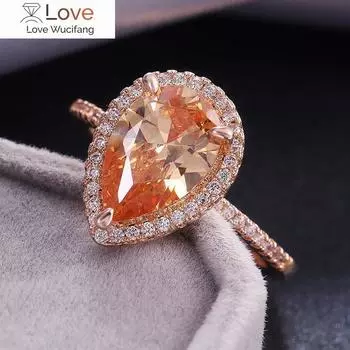 Модное стильное кольцо с кристаллами шампанского в форме капли для женщин, роскошное обручальное кольцо с микро-паве из фианита, прямые продажи с фабрики 8