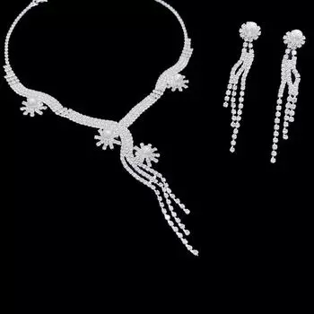 Модное свадебное ожерелье с бриллиантами и цветами, комплект серег, цепочка для свадебного платья, аксессуары для платья, полный комплект с бриллиантами белый