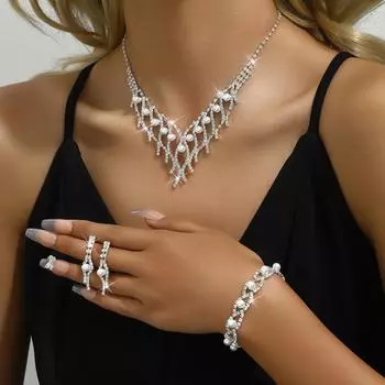 Модное свадебное платье, ожерелье, серьги, браслет, комплект из трех предметов, корейское свадебное ожерелье со стразами, цепочка с когтями, ожерелье со стразами