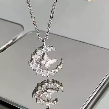 Модное сверкающее хрустальное ожерелье, женское, изысканное, лунное, бабочка, цепочка, ожерелье для женщин, чокер, воротник, свадебная вечеринка, ювелирные изделия, подарок аэро