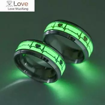 Модное светящееся кольцо на палец из нержавеющей стали для женщин и мужчин, светящееся в темноте сердце, обручальные кольца для пар, ювелирные изделия, подарочные аксессуары 12
