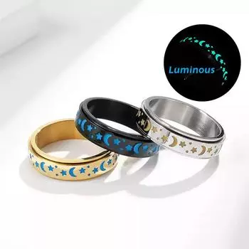 Модное светящееся кольцо с лунной звездой из титановой стали 316L, тревожное кольцо для мужчин, полированное металлическое вращающееся кольцо-спиннер 5 чёрный