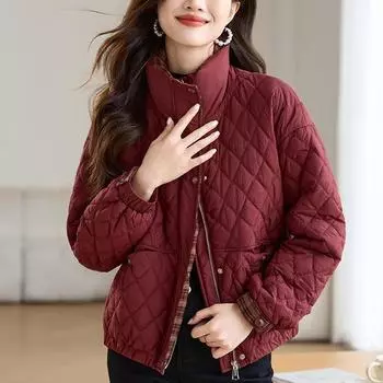 Модное свободное осенне-зимнее пальто с воротником-стойкой и ромбовидной сеткой из тонкого хлопка, куртка из хлопка для людей среднего и пожилого возраста M