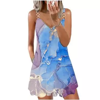 Модное свободное платье без рукавов с принтом и застежкой-молнией, стильный вид, повседневные платья S