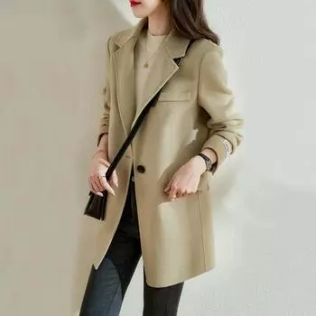 Модное свободное шерстяное пальто для женщин, осенне-зимняя длинная куртка в корейском стиле M