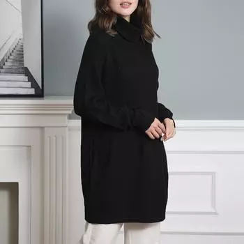 Модное теплое базовое платье с длинными рукавами и высоким воротом, карманом средней длины, хип-платье, свободный свитер, женский трикотаж S