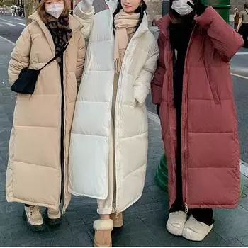 Модное тонкое пуховое пальто женское удлиненное до колена стеганое свободное хлопковое пальто с длинными рукавами XXL белый