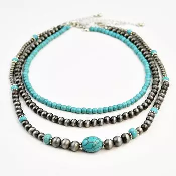 Модное трехслойное ювелирное ожерелье для женщин, женское, для пожилых людей, бирюзовое ожерелье на шею, европейское и американское ожерелье 16inches&necklace