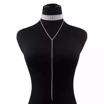 Модное трендовое многослойное ожерелье-цепочка на шею в стиле ретро с бриллиантами, популярная цепочка на шею из сплава с алмазной сваркой серебряный