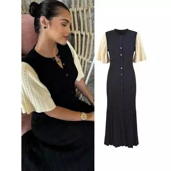 Модное трикотажное длинное платье для женщин, сплошной лоскутный узор, О-образный вырез, короткие рукава, однобортное платье миди, летнее элегантное вечернее платье S бежевый