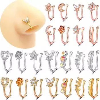 Модное U-образное поддельное кольцо в носу без пирсинга, клипса на нос для женщин и мужчин, кристалл, бабочка, сердце, цветок, манжета для носа, пирсинг, Нариз #1 золотой
