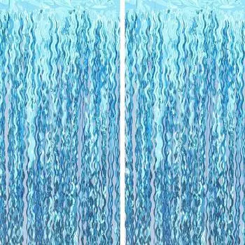 Модное украшение Воздушный шар Дождь Занавес Волнистый Бирюзовый Синий Мишурный Фон Детский День Рождения Вечеринка фиолетовый