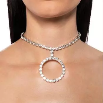Модное украшение в виде круга, кулон, ожерелье со стразами, простота, однорядная цепочка, дизайн, высококачественные аксессуары для женщин золотистый
