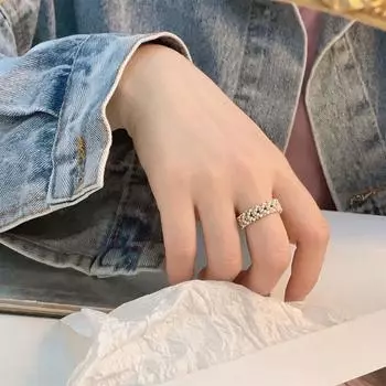 Модное уникальное женское медное женское кольцо на палец, модные ювелирные изделия, жемчужное кольцо с цирконом золотой