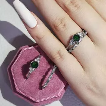 Модное универсальное женское кольцо из стерлингового серебра 925 пробы с цирконом в европейском и американском стиле, комбинированное кольцо с микронабором изумрудного сапфира 10