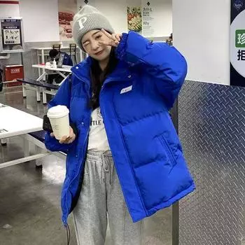 Модное утолщенное хлопковое пальто большого размера, свободное утолщенное пуховое пальто S чёрный