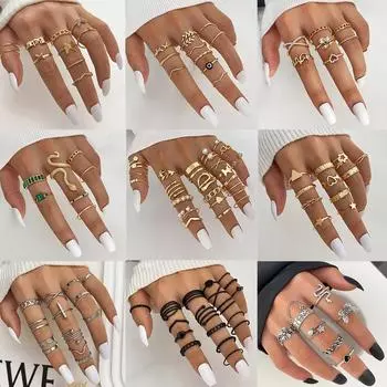 Модное ювелирное кольцо с кисточкой Змея Роскошный набор колец Мульти 30 шт. Набор колец Подарочный модный светильник Аксессуары для ночного клуба Сотни унисекс наборов колец 1