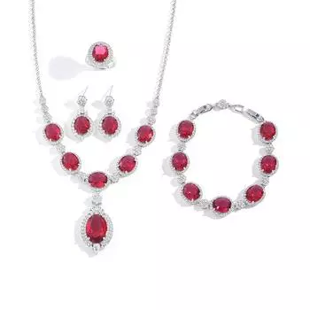 Модное ювелирное украшение из четырех предметов, красочное сокровище, комплект ожерелий с цирконами, серьги в стиле «Темперамент» высокого класса, комплект ювелирных изделий, многоцветный. Open Ring розы красного