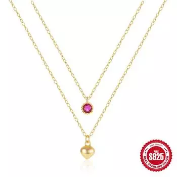 Модное в стиле Инс S925 Стерлинговое серебро Двухслойное Наслоение Любовь Бриллиант Уличная съемка Хипстерское Женское ожерелье Легкая роскошь 925 silver золотой