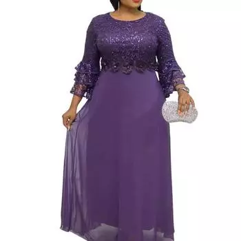МОДНОЕ вечернее платье, обтягивающее талию, надеваемое на ощупь, красивое, элегантное, кружевное, шифоновое, сшитое, женское, большого размера, вечернее платье для вечеринки L фиолетовый