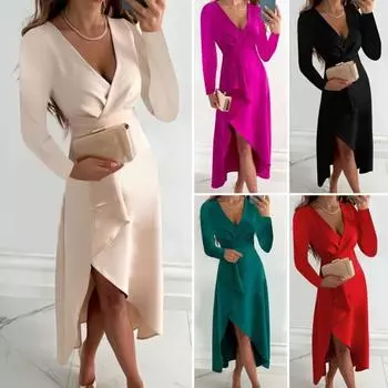 Модное вечернее платье с глубоким V-образным вырезом, дышащее, не выцветает L розы красного