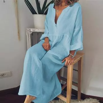 Модное весенне-осеннее хлопковое льняное длинное платье для женщин, летнее сексуальное повседневное облегающее свободное платье-рубашка с коротким рукавом, пляжная женская одежда XXXXL чёрный