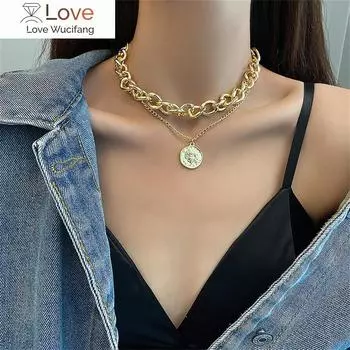 Модное винтажное готическое многослойное ожерелье-чокер с портретом в виде монеты для женщин и мужчин, панк-воротник, унисекс, ювелирные изделия в подарок