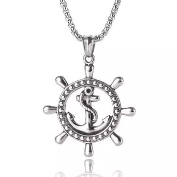 Модное винтажное ожерелье с пиратским рулем Карибского моря и якорем, мужское ожерелье, персонализированное ожерелье из нержавеющей стали, ювелирное изделие, подарок 60cm
