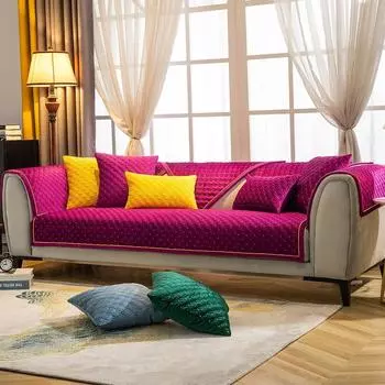 Модное вышитое полотенце для дивана, зимний теплый утолщенный плюшевый стеганый чехол для дивана, роскошные однотонные чехлы для дивана для гостиной 70x70cm 1pc