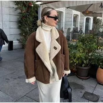 Модное замшевое утолщенное пальто женское повседневное однобортное с отложным воротником свободное теплое пальто шикарное женское осенне-зимнее пальто S хаки