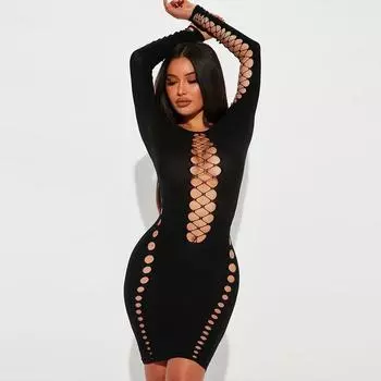 Модное жаккардовое полое сексуальное обтягивающее платье Spice Girl сексуальное искушение YD297 Simple packaging (white card + OPP)