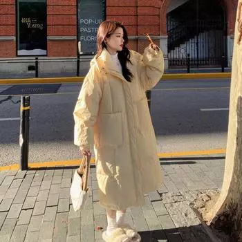 Модное желтое теплое пальто на хлопковой подкладке для женщин зимой M чёрный